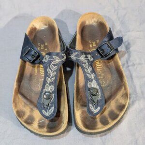 Birkenstock Papillio Navy Blue Embroidered Gizeh Sandals Women Size 7